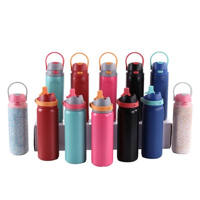 Dual Spout Insulated Water Bottle with Straw 20 Oz