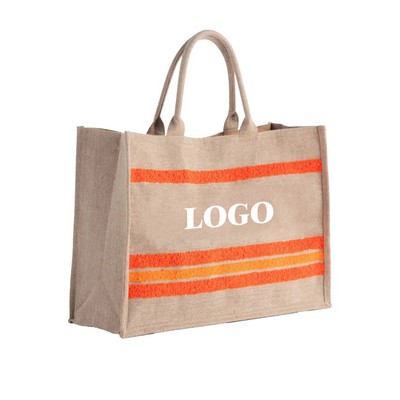 Yellow Linen Hand-Held Tote Embroidery Bag