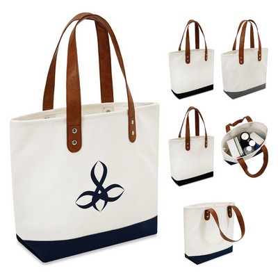 Structured Canvas Tote with Vegan Leather Handles