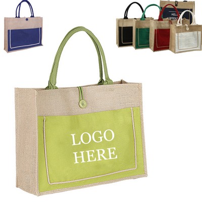 Natural Jute Tote Bag With Cotton Pocket