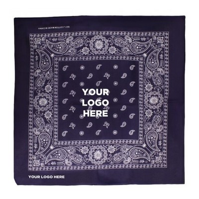 22" Silk Screened Blue Cotton Bandana