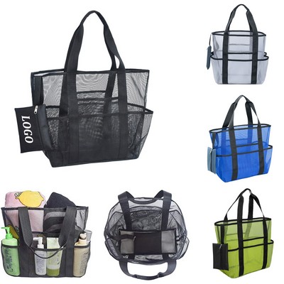 Mesh Beach Bag Tote with Pockets